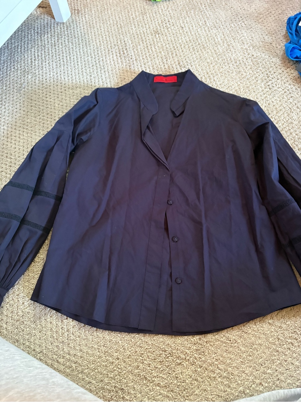 Carolina Herrera Navy Lace Sleeve Blouse